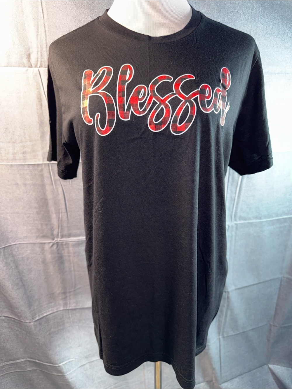 2096-Blessed Script Graphic Black Short Sleeve Tee